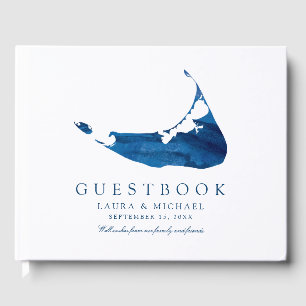 Livre D'or Marine Blue Watercolor Nantucket Map Mariage