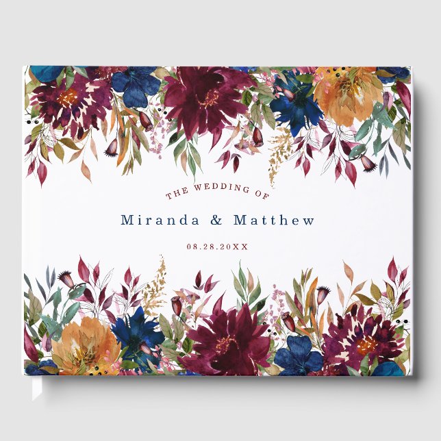 Livre D'or Marine Marsala Orange Floral Mariage (Recto)
