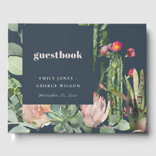LIVRE D'OR MARINE ROSE DÉSERT FLORAL CACTI FOLIER COULEUR D'E