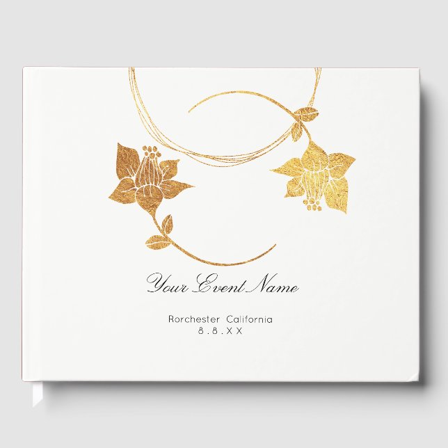 Livre D'or Maron Bourgogne or Mariage Floral Blanc (Recto)