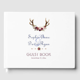 Livre D'or Marsala Floral Antlers Mariage de automne bleu mar