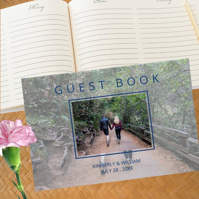 Livre D'or Marseille Bleu Fiançailles Photo Chic Mariage (Marseille Bleu Modern Wedding Guest Book Personalized With Your Photo)