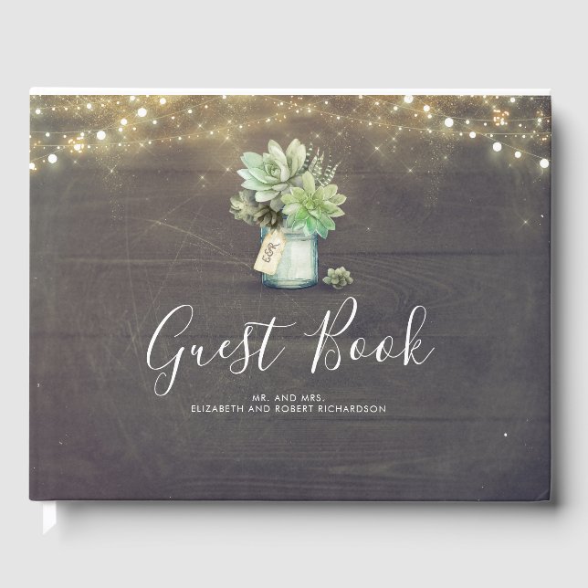 Livre D'or Mason Jar et petits succulents Mariage rustique (Recto)