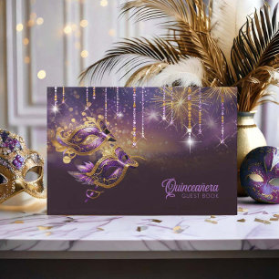 Livre D'or Masque de Mascarade Quinceañera Violet Or ID1031