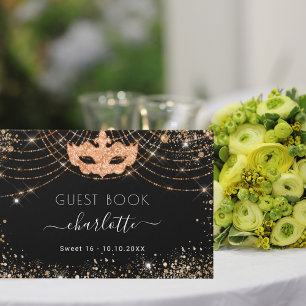 Livre D'or Masquerade Sweet 16 parties scintillant en or noir