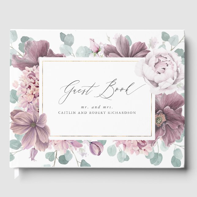Livre D'or Mauve Floral Élégant Mariage (Recto)