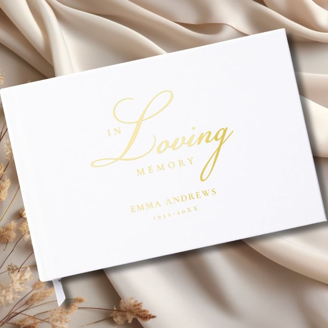 Livre D'or Mémorial "En mémoire d'amour" Gold-Foil, Blanc (Memorial "In Loving memory" Gold-Foil, White Foil Guest Book)