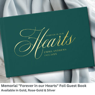 Livre D'or Mémorial "Forever in our Hearts" Gold-Foil, Vert