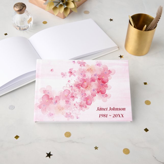 Livre D'or Memorial Service Cherry Blossoms On Pink  (Recto ouvert)