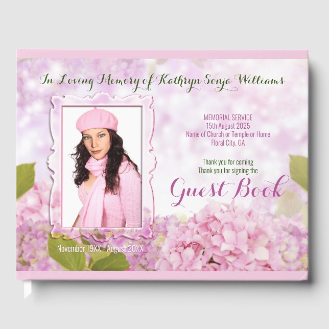 Livre D'or Memorial Service Pink Hydrangea Ajouter Votre Phot (Recto)