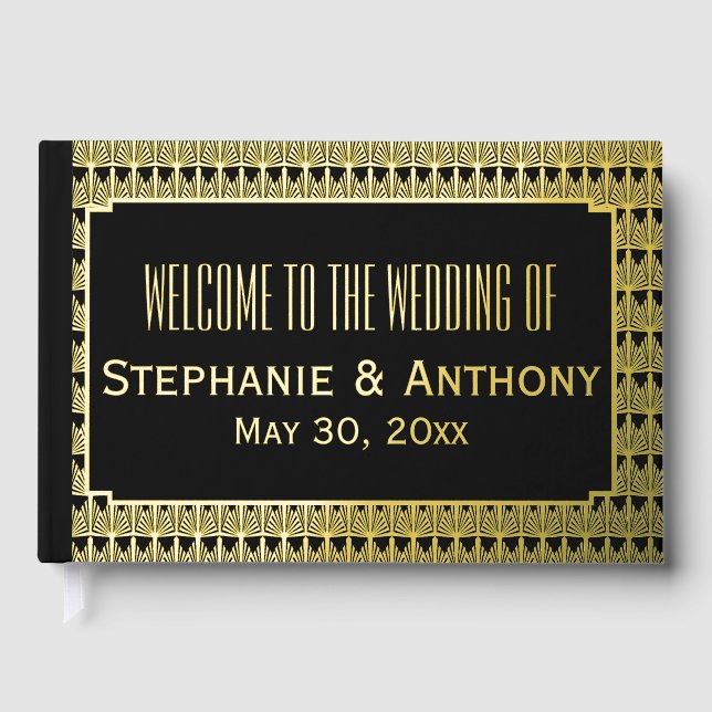 Livre D'or Merci Mariage Motif Gold et Black Art Déco (Recto)