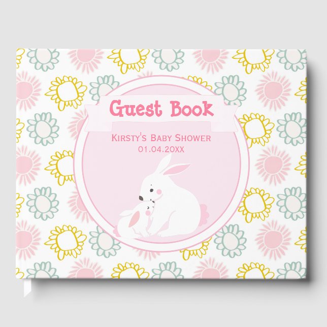 Livre D'or Mère et bébé fille lapin | BABY SHOWER (Recto)