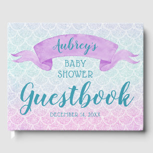Livre D'or Mermaid Aquarelle Purple Baby shower Guides