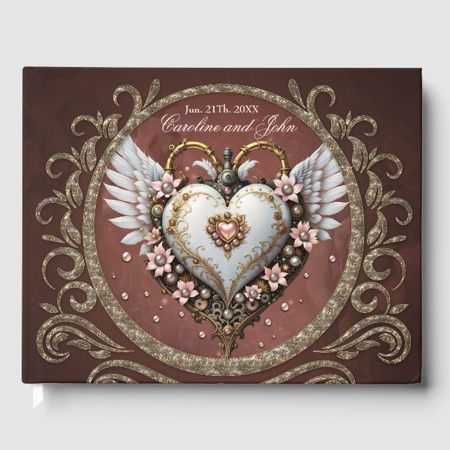 Livre D'or Merveilleux coeur noble steampunk avec ailes. (Recto)