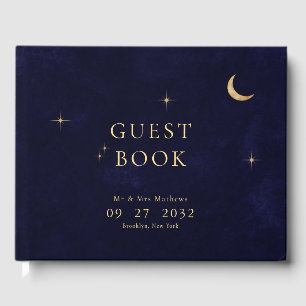 Livre D'or Midnight Blue Celestial Gold Moon Stars Mariage