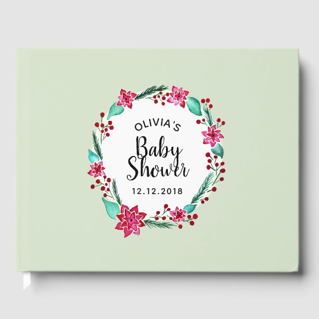 Livre D'or Mignonne Baby shower de Noël Fleur Wreath (Recto)