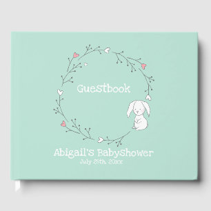 Livre D'or Mignonne lapin dans une couronne, Mint Green Baby