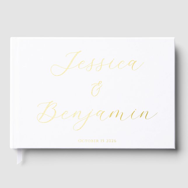 Livre D'or Mini Élégant Script Gold Foil personnalisé blanc (Recto)