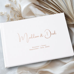 Livre D'or Mini, Script manuscrit, Rose-Gold-Foil, Blanc