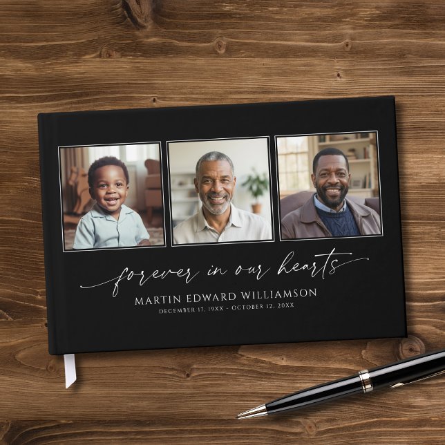 Livre D'or Minimal Celebrating The Life 3 Photos Funeral (Créateur téléchargé)