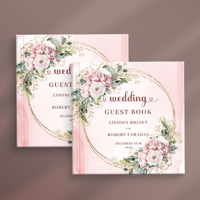 Livre D'or Minimal Dusty Pink Floral Greenery Wedding Guest   (Minimal Dusty Pink Floral Greenery Wedding Guest Book)