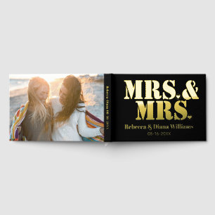 Livre D'or Mme et Mme noir feuille photo mariage lesbienne