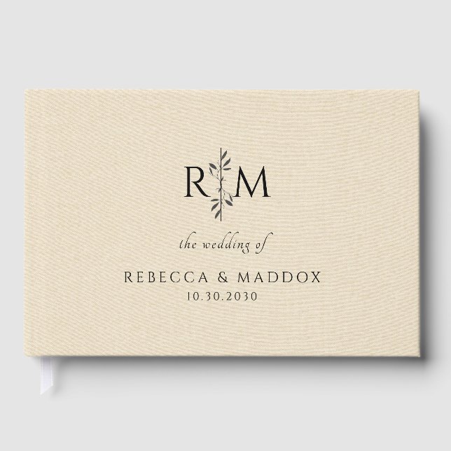 Livre D'or Modern Botanical Monogram Ivory Wedding  (Recto)