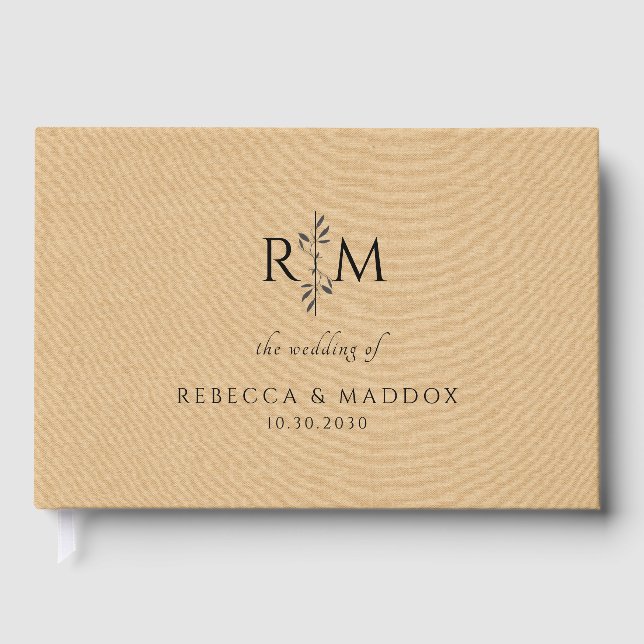 Livre D'or Modern Botanical Monogram Tan Wedding  (Recto)