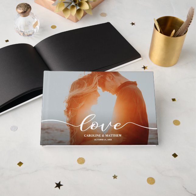 Livre D'or Modern Love Script Photo Wedding (Recto ouvert)