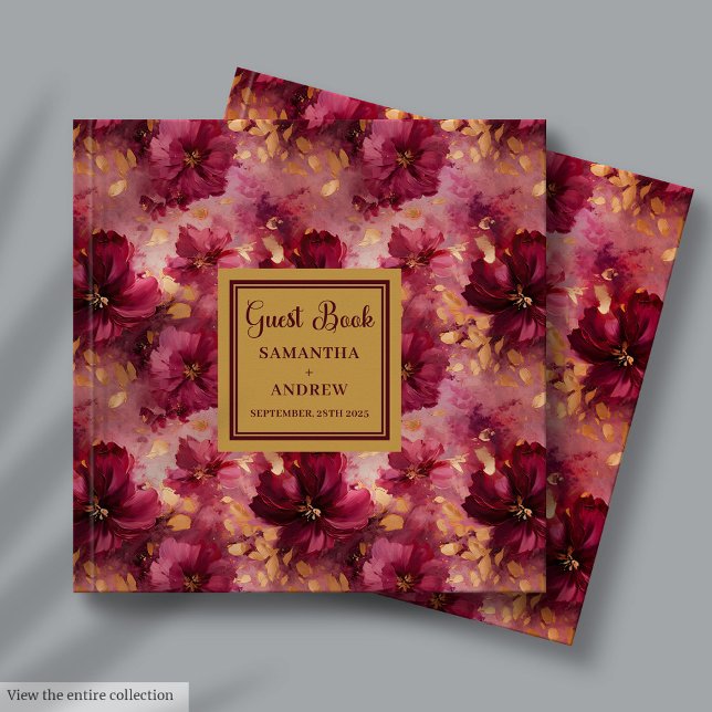 Livre d'or moderne Blush Bourgogne Mariage d'or Li (Modern Blush Burgundy Gold Wedding Guest Book Gift)