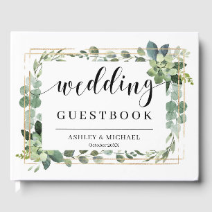 Livre D'or Moderne Boho feuillage vert mariage succulent