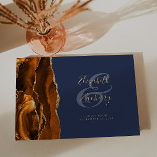 Livre D'or Moderne Brûlé Orange Or Agate Marine Bleu