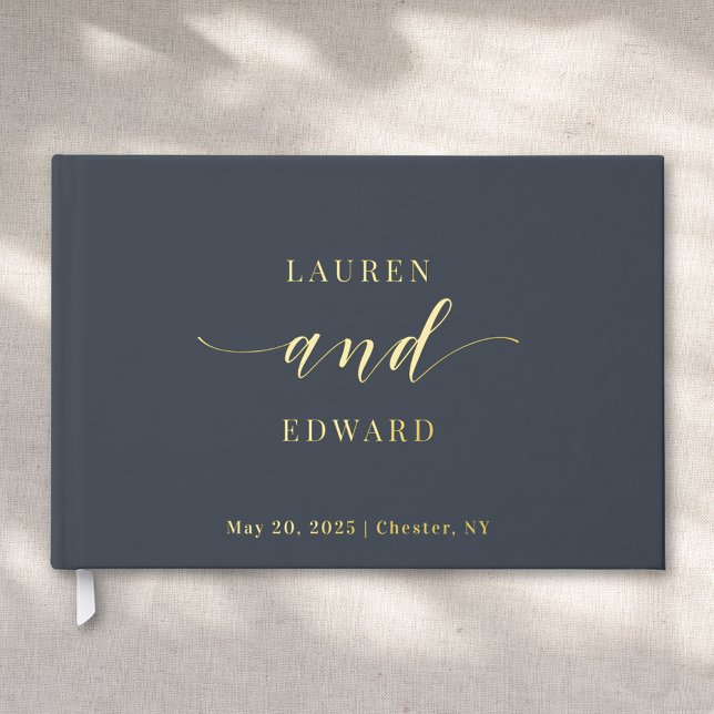 Livre D'or Moderne Elegant Dark Navy et Mariage d'or (Créateur téléchargé)
