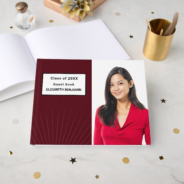Livre D'or Moderne Elégant Graduation Photo Rouge Custom (Recto ouvert)