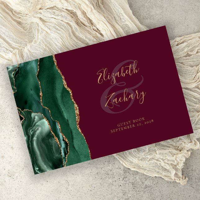 Livre D'or Moderne Emerald Green Agate Gold Script Bourgogne (Créateur téléchargé)