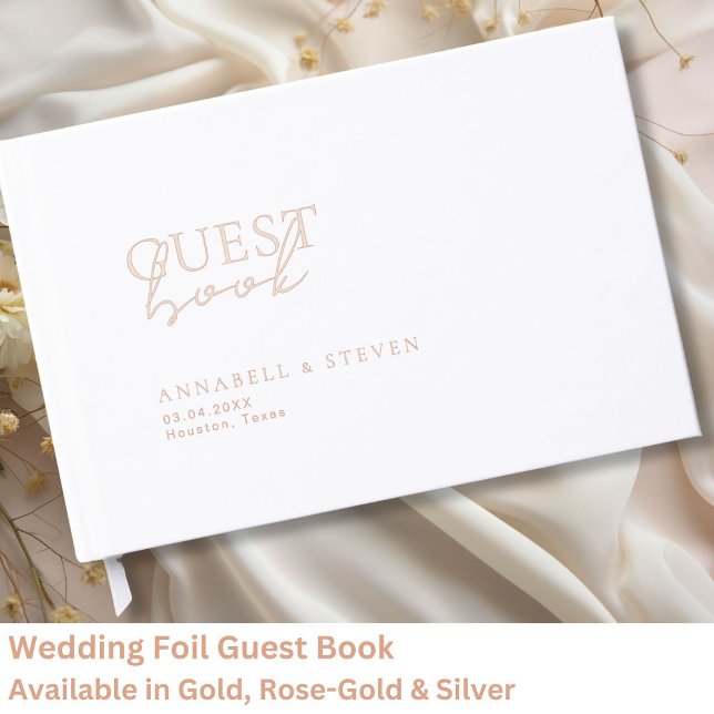 Livre D'or Moderne, minimaliste, blanc, Mariage (Modern, Minimal, White, Wedding Foil Guest Book)