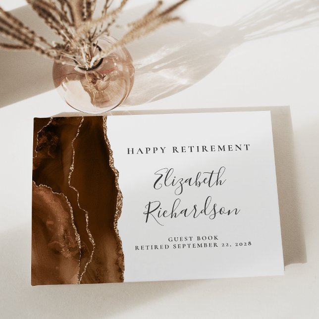 Livre D'or Moderne Mocha Brown Gold Agate Script Retrait (Créateur téléchargé)