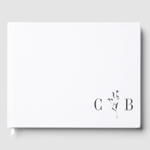 Livre D'or Monogramme blanc botanique simple Mariage initial