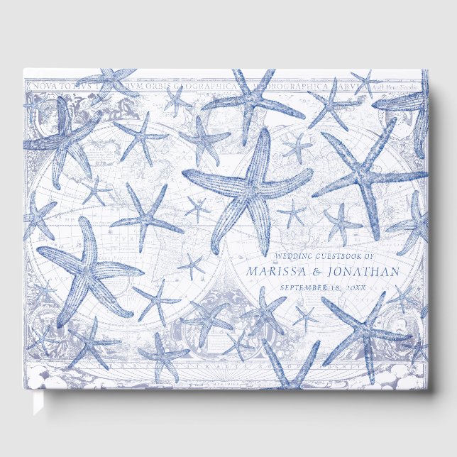 Livre D'or Monogramme bleu et blanc de poisson étoile côtière (Recto)
