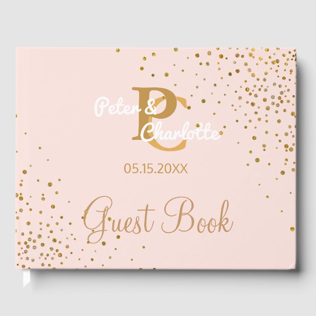 Livre D'or Monogramme chic | Mariage Confetti en or rose (Recto)
