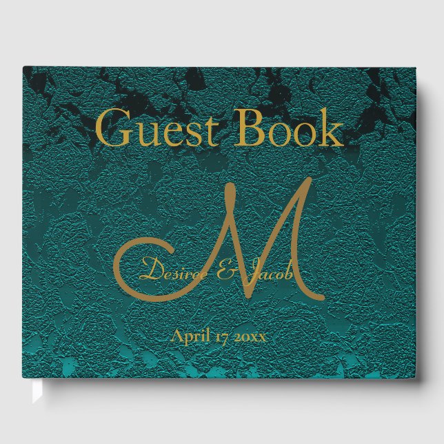 Livre D'or Monogramme de Mariage de automne Turquoise or fonc (Recto)