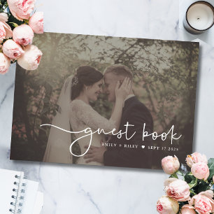 Livre D'or Monogramme de script photo minimaliste Mariage N