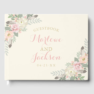 Livre D'or Monogramme Mariage de Boho rose et or