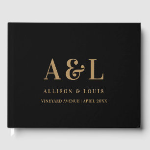 Livre D'or Monogramme mariage minimaliste Black Gold