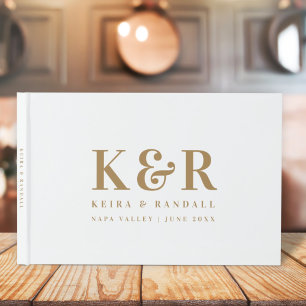 Livre D'or Monogramme mariage minimaliste Or simple et blanc