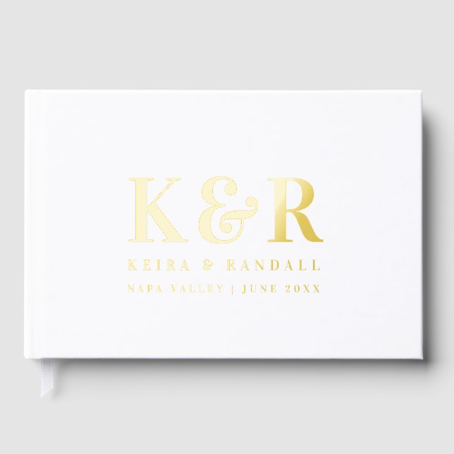 Livre D'or Monogramme mariage minimaliste simple huile d'or (Recto)