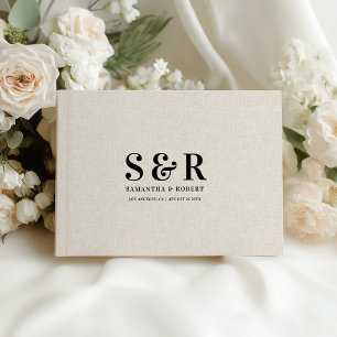 Livre D'or Monogramme Mariage noir sur lin beige