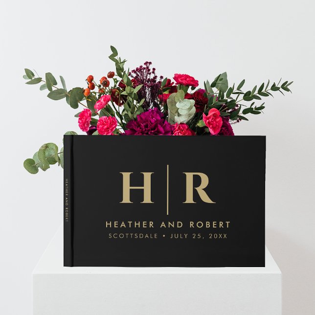 Livre D'or Monogramme mariage Simple Classic Minimal Gold Noi (Créateur téléchargé)