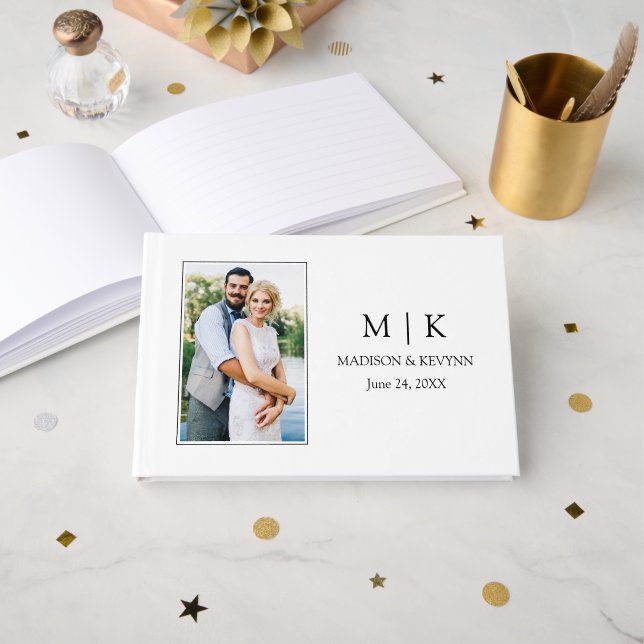 Livre D'or Monogramme minimaliste moderne Mariage photo (Recto ouvert)