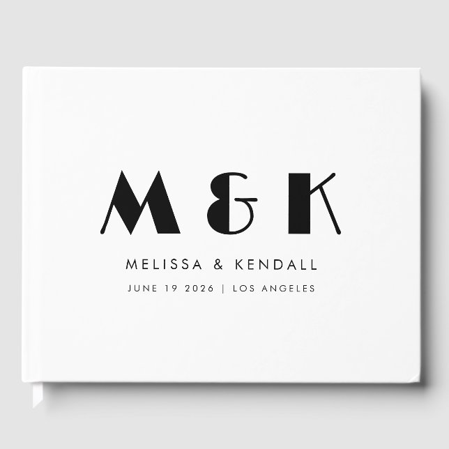 Livre D'or Monogramme moderne Mariage noir blanc (Recto)